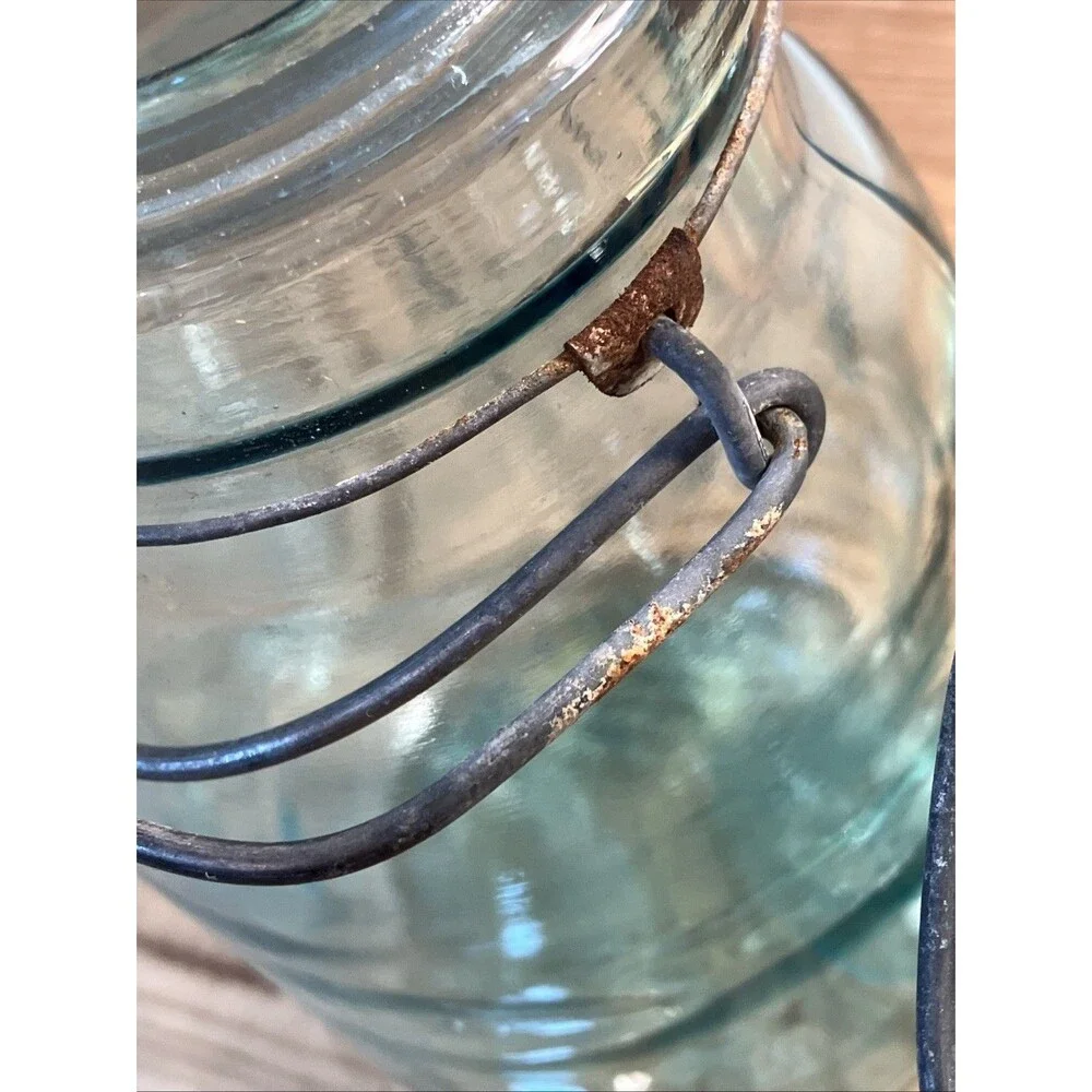 Pair of Vintage QT Atlas E-Z Seal Aqua Glass Canning Jars/Wire Bail
